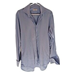 John Langford Of London Men’s 100% Cotton White/Blue Stripe Dress Shirt 16.5/35